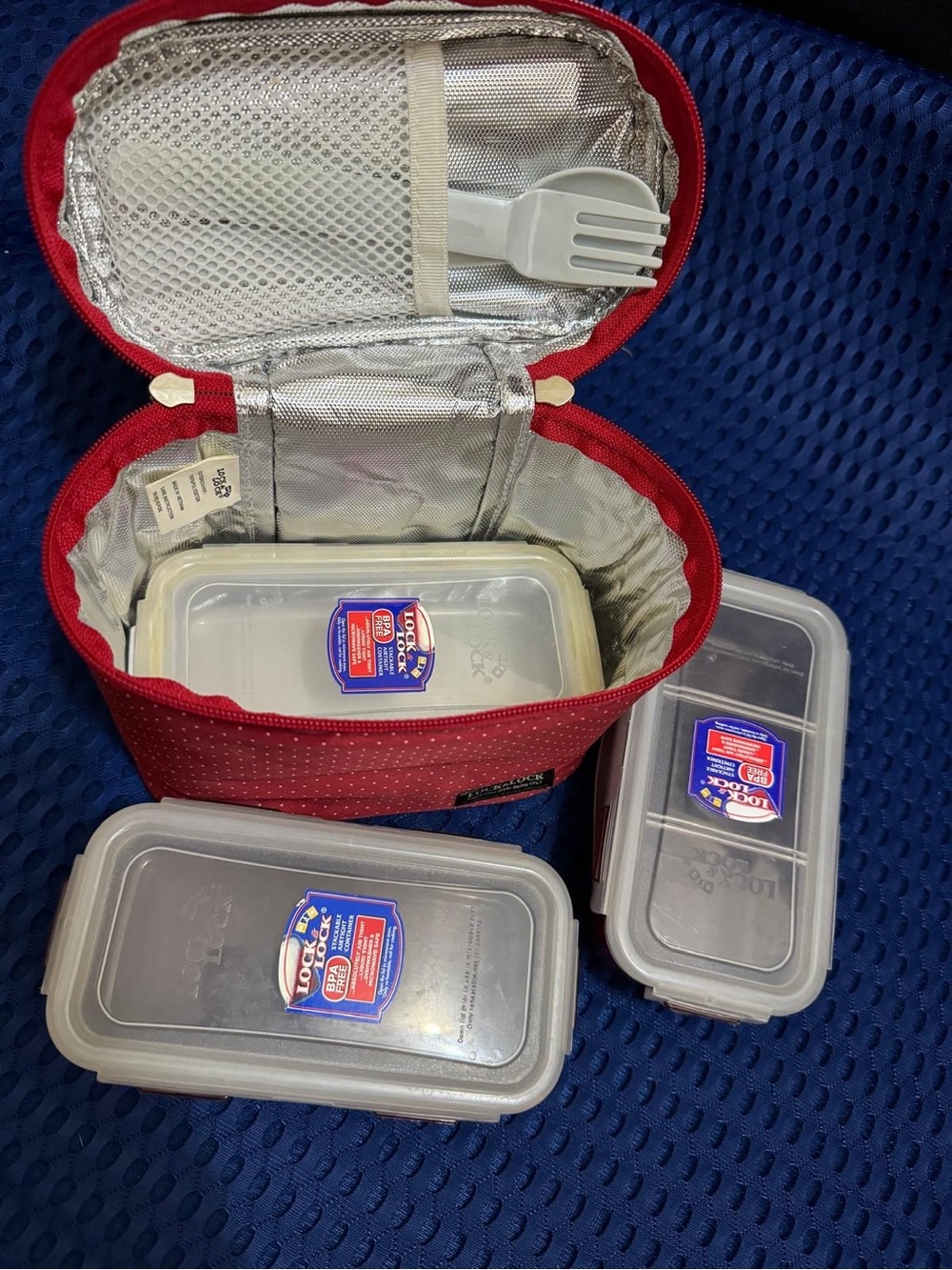 Red Insulated Lunch Bag with Clear Lock & Lock Containers